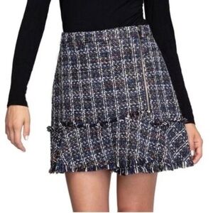Naked Zebra tweed fringe mini skirt with zipper Women's Large Plaid NWT